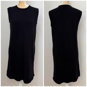 Eileen Fisher Organic Cotton Crew Neck Shift Dress Size XXS Black Sleeveless